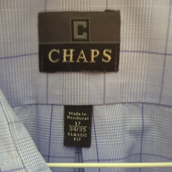 Chaps Light Blue Grid Pattern Dress Shirt, 17, 34-35 - Picture 3 of 7